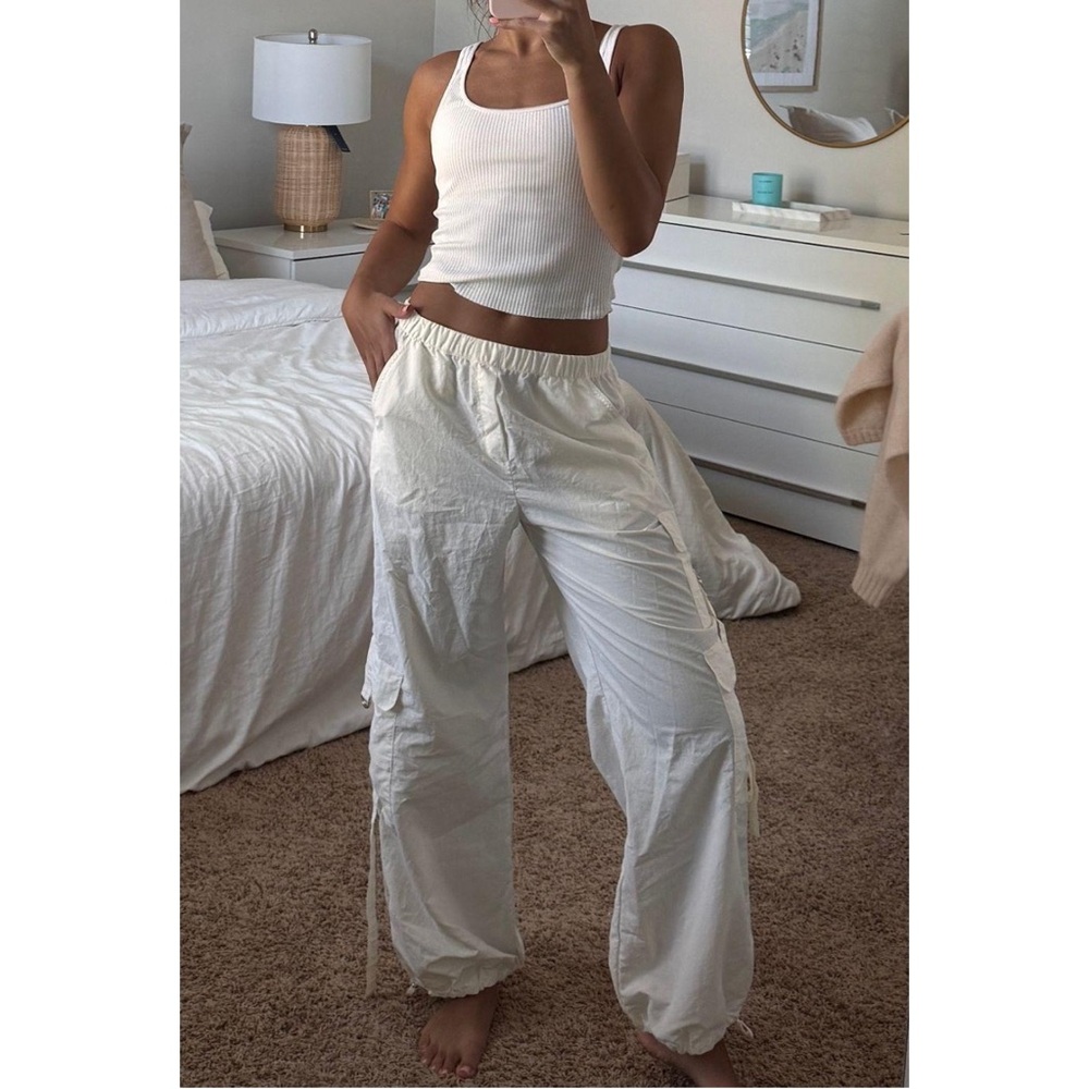Zara parachute white pants